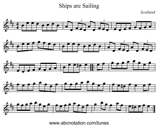 Ships are Sailing - staff notation