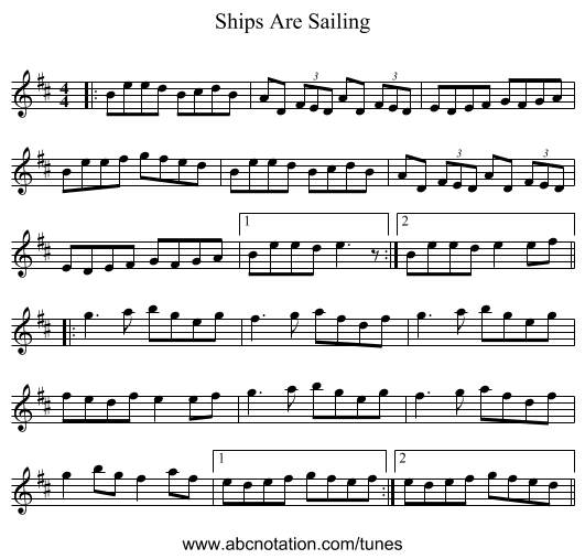 Ships Are Sailing - staff notation