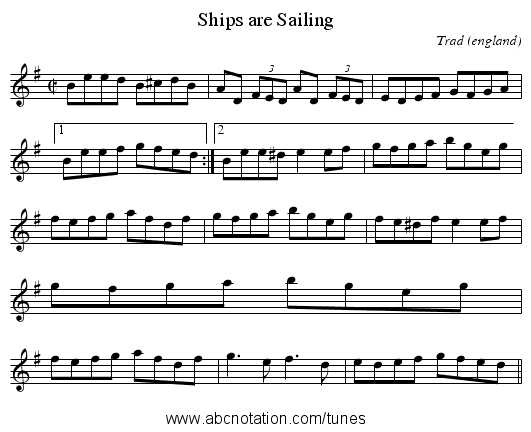 Ships are Sailing - staff notation