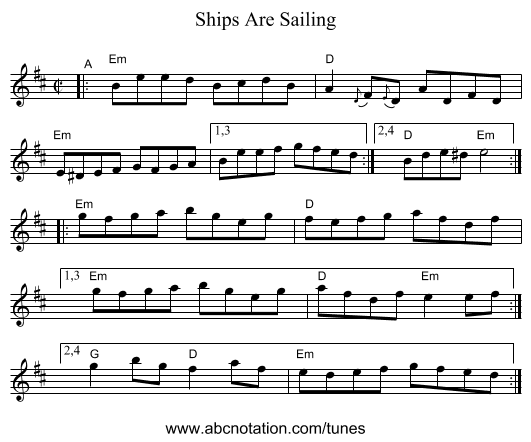 Ships Are Sailing - staff notation