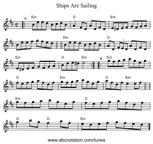 Ships Are Sailing - staff notation