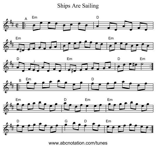 Ships Are Sailing - staff notation