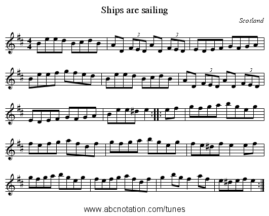 Ships are sailing - staff notation