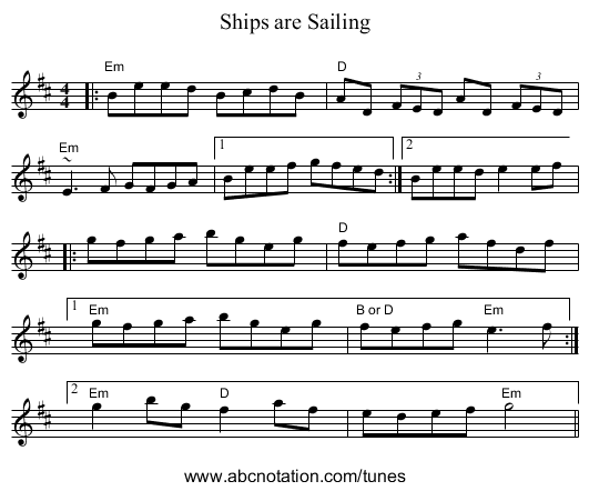 Ships are Sailing - staff notation