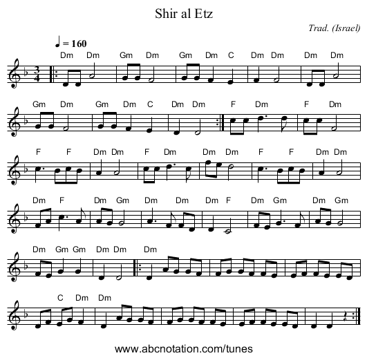 Shir al Etz - staff notation