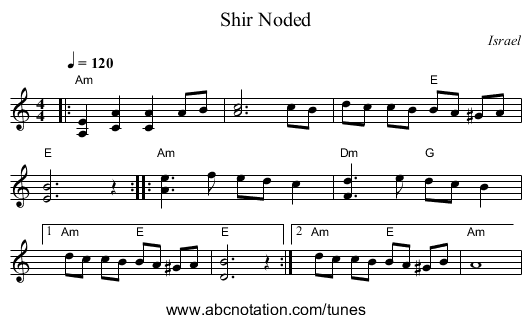 Shir Noded - staff notation