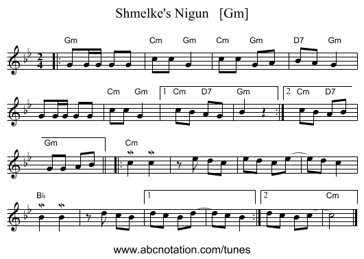 Shmelke's Nigun   [Gm] - staff notation