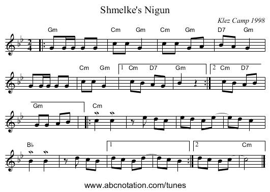 Shmelke's Nigun - staff notation
