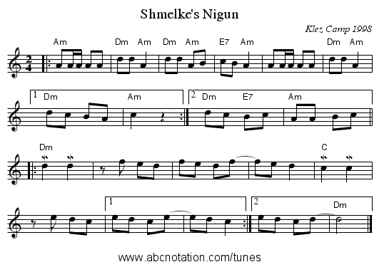 Shmelke's Nigun - staff notation