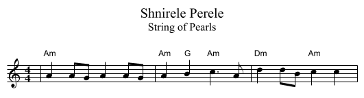 Shnirele Perele - staff notation