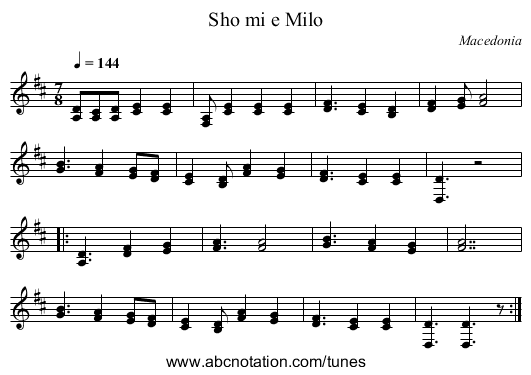 Sho mi e Milo - staff notation