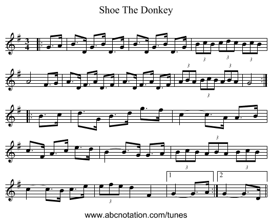 Shoe The Donkey - staff notation