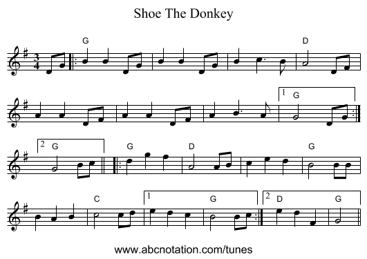 Shoe The Donkey - staff notation