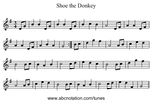 Shoe the Donkey - staff notation