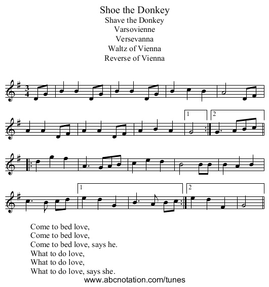 Shoe the Donkey - staff notation