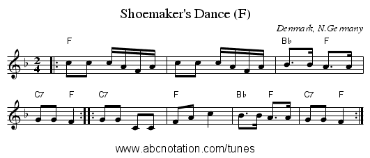 Shoemaker's Dance (F) - staff notation
