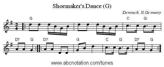 Shoemaker's Dance (G) - staff notation