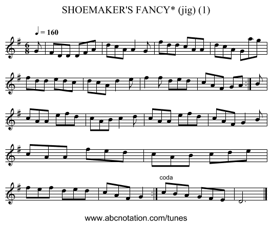 SHOEMAKER'S FANCY* (jig) (1) - staff notation