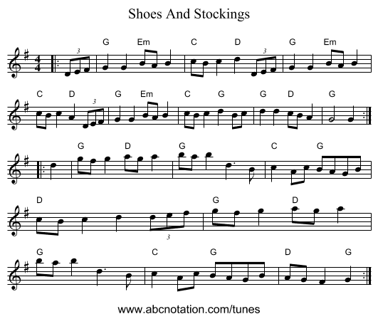 Shoes And Stockings - staff notation