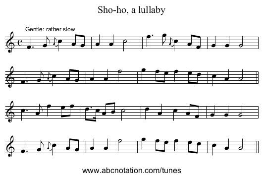 Sho-ho, a lullaby - staff notation