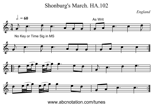 Shonburg's March. HA.102 - staff notation