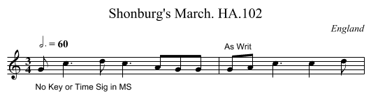 Shonburg's March. HA.102 - staff notation