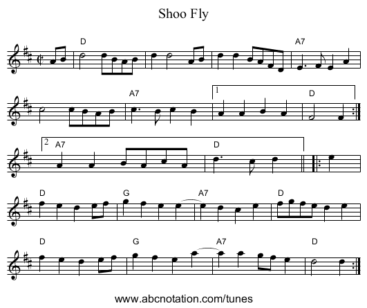 Shoo Fly - staff notation