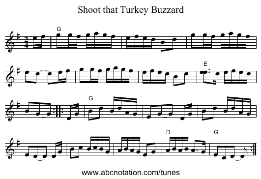 Shoot that Turkey Buzzard - staff notation
