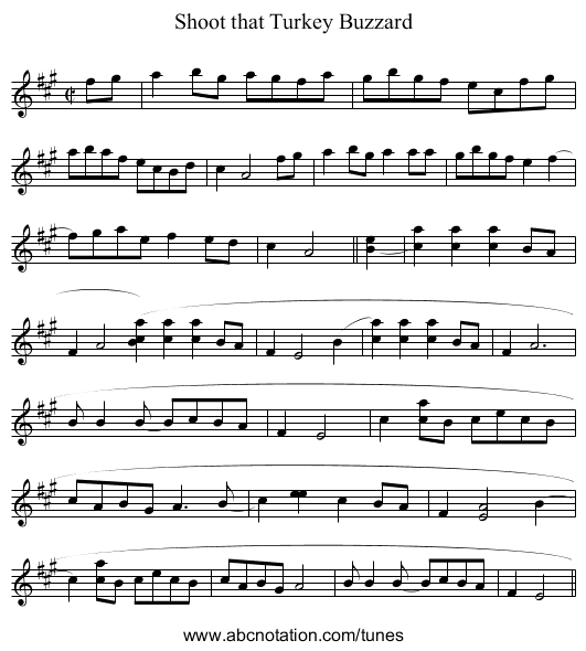Shoot that Turkey Buzzard - staff notation