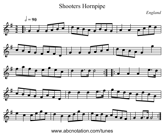 Shooters Hornpipe - staff notation