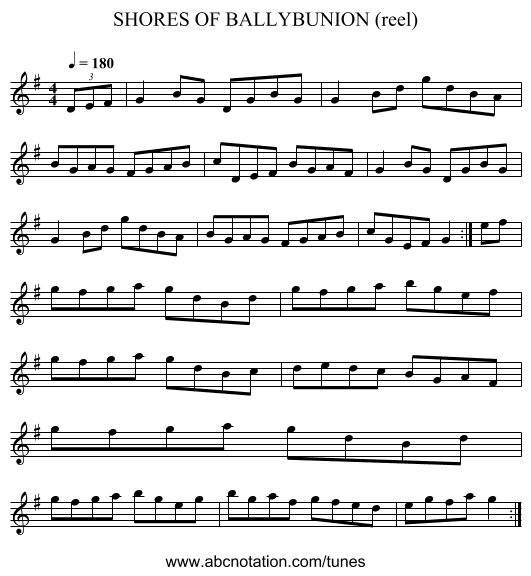 SHORES OF BALLYBUNION (reel) - staff notation