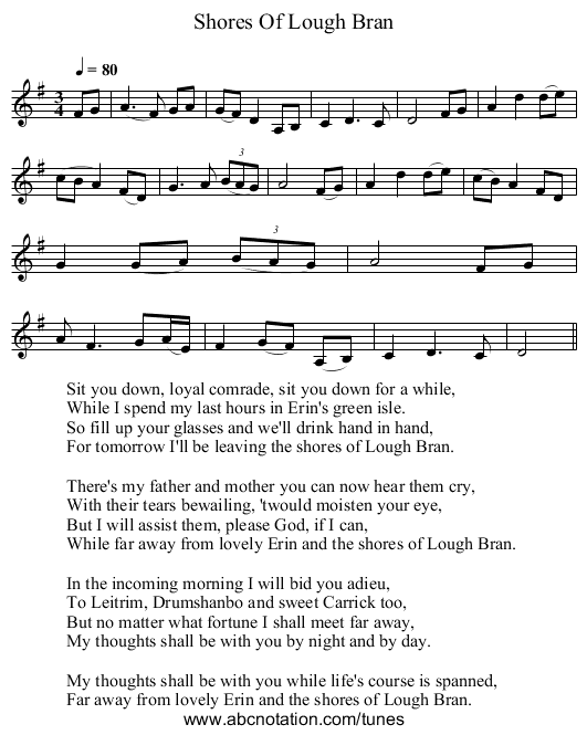 Shores Of Lough Bran - staff notation