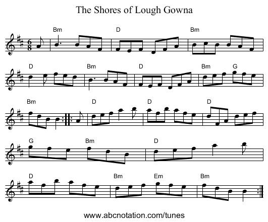 Shores of Lough Gowna, The - staff notation