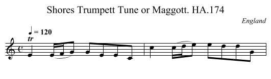 Shores Trumpett Tune or Maggott. HA.174 - staff notation