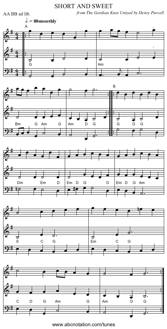 SHORT AND SWEET - staff notation