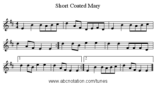 Short Coated Mary - staff notation