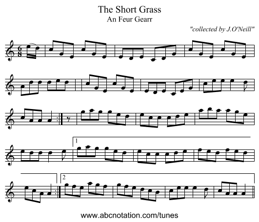Short Grass, The - staff notation