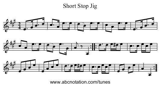 Short Stop Jig - staff notation