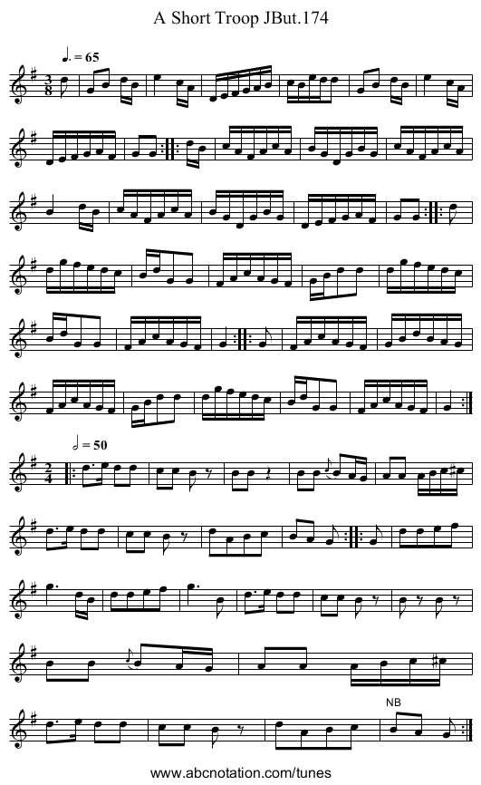 Short Troop JBut.174, A - staff notation