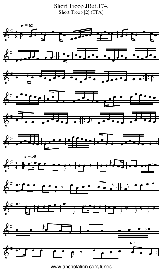 Short Troop JBut.174, - staff notation