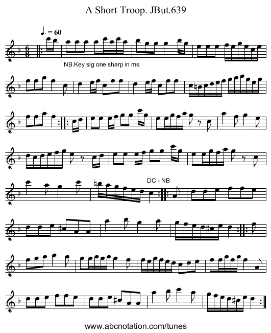 Short Troop. JBut.639, A - staff notation