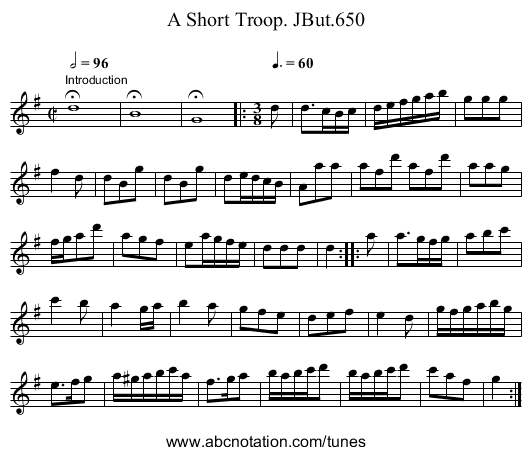 Short Troop. JBut.650, A - staff notation