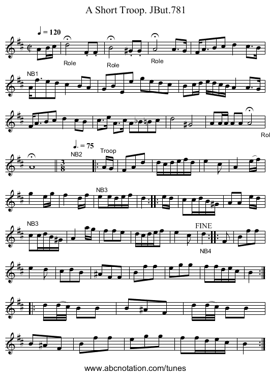 Short Troop. JBut.781, A - staff notation