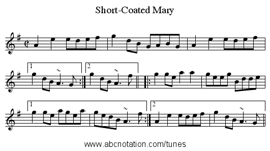 Short-Coated Mary - staff notation