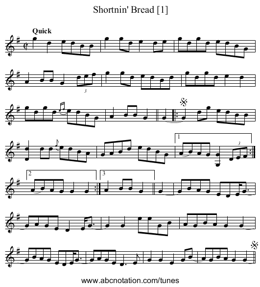 Shortnin' Bread [1] - staff notation