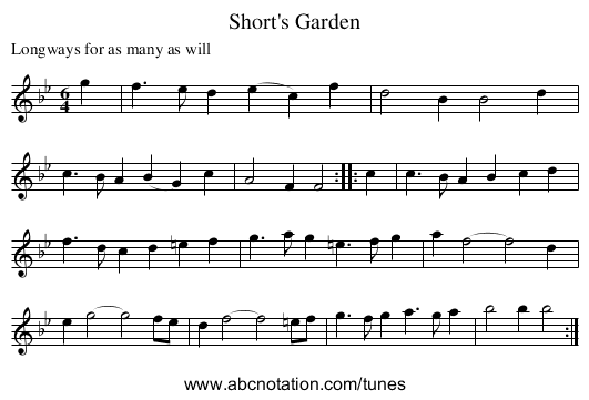 Short's Garden - staff notation