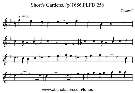 Short's Gardens. (p)1686.PLFD.256 - staff notation