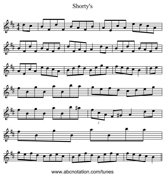 Shorty's - staff notation