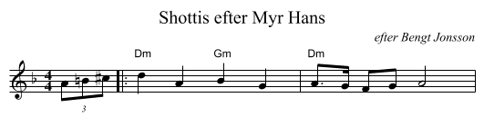 Shottis efter Myr Hans - staff notation