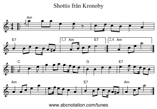 Shottis fr&aring;n Kronoby - staff notation